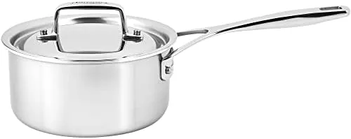 demeyere essential 5 ply 1810 stainless steel stay cool handle oven safe compatible with all cooktops perfect pour edge 15 qt saucepan with perfect fit lid